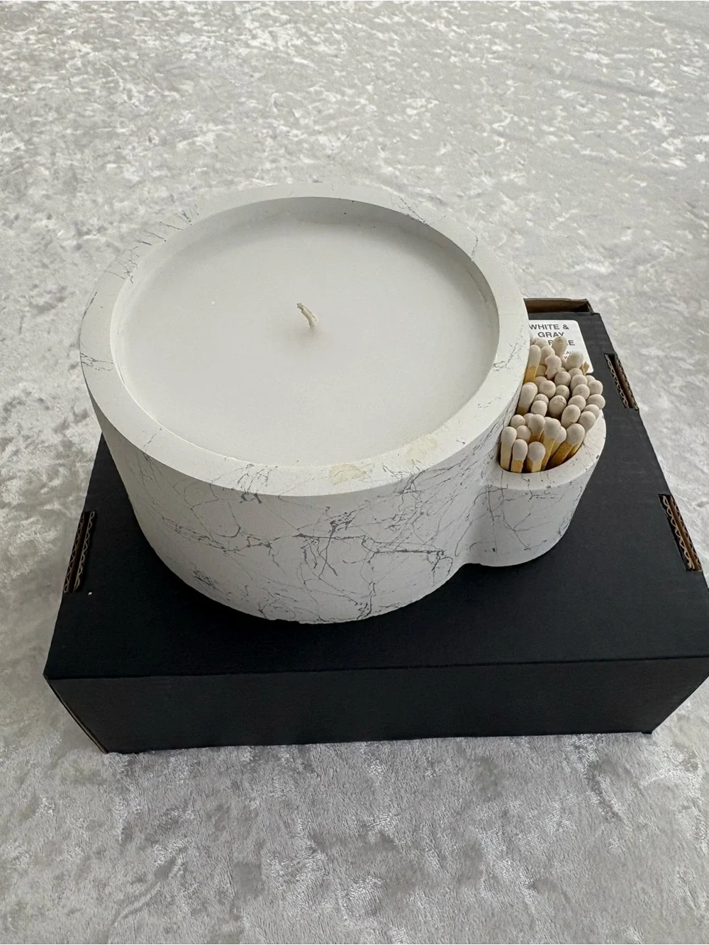 Altoona White and Gray Marble Havdalah Glow candle and match set